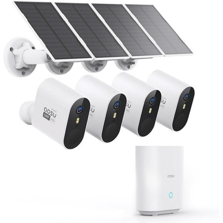 AOSU 5MP Solar Security Cameras Outdoor Wireless, Ultra HD Video Home Security System 4-Cam Kit with 166° Ultra Wide Angle, Cam-to-Cam Sync, Color Night Vision, Spotlight & Siren, No Monthly Fees