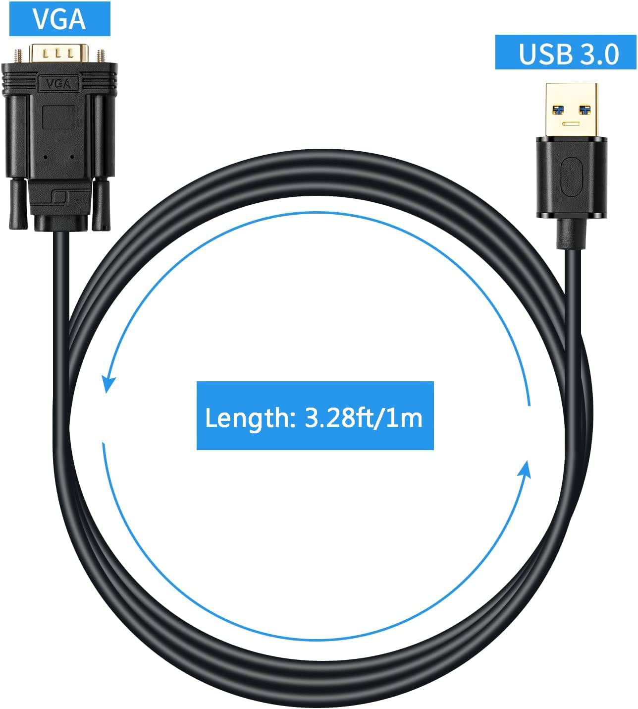 Nogen Vulkan vurdere USB 3.0 to VGA Cable, USB to VGA Adapter Cord, 1080P@60Hz USB A 3.0 Male to  VGA Male Cable, Monitor Video Display - Walmart.com