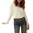 thumbnail image 1 of Camisa de Larga para Mujer, Moda de Otoño, Color Liso, Cuello en V, Camiseta de Larga. S, 1 of 6