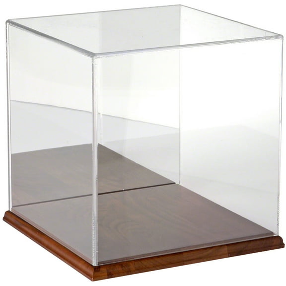 Plymor Clear Acrylic Display Case with Hardwood Base (Mirror Back), 10" x 10" x 10"