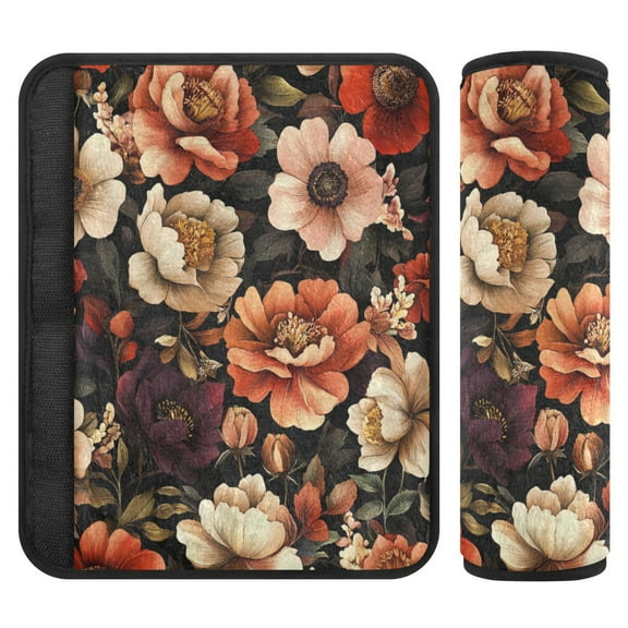 WOBOGO Colorful Vintage Floral Patterns Seat Belt Cover 2 Piece Soft Comfort Driving Shoulder Pad Suitable for All Cars and Backpacks
