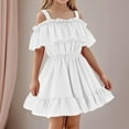 thumbnail image 2 of TEAJOPSUU Toddler Baby Girls Summer Dress Off The Shoulder A-Line Ruffle Hem Smoked Birthday Dresses Little Girls Elegant Casual Party Princess Dress White, 2 of 7