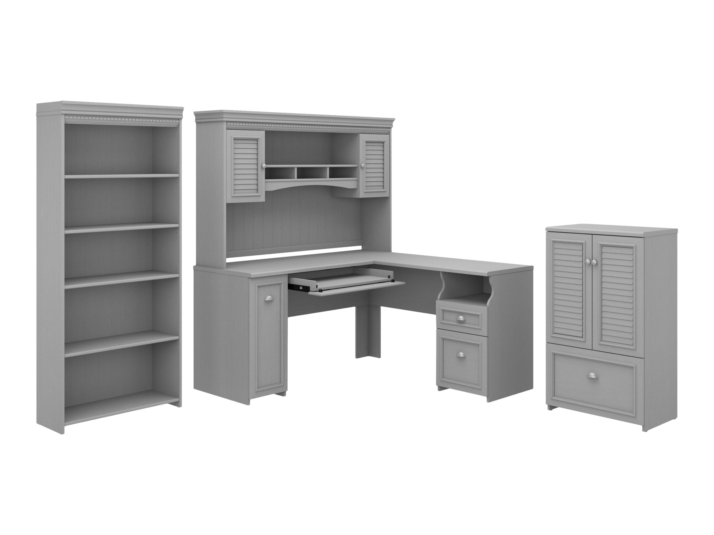 Bush Furniture Fairview 60W L Shaped Desk with Hutch, 5 Shelf Bookcase