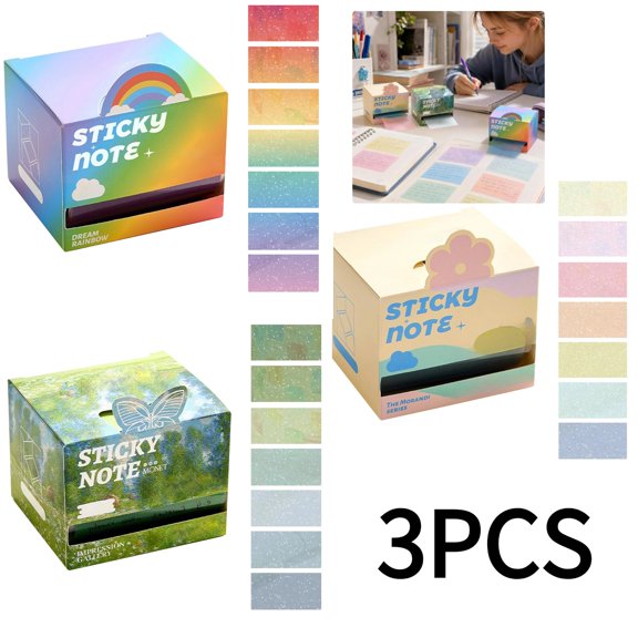 Cute Sparkle Pearlescent Sticky Notes Transparent Glitter Post It Notes Soft Finish Paper Pads 105 Sheets For Planner Correction Back To School Office Supplies Bulk,3PCS