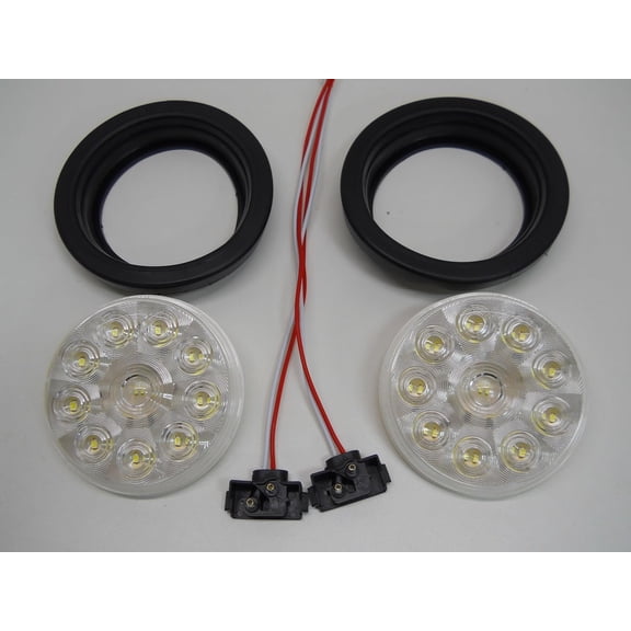 (2) 4" Round Clear White 20 LED Truck Trailer Reverse Back Up Utility Light Kits