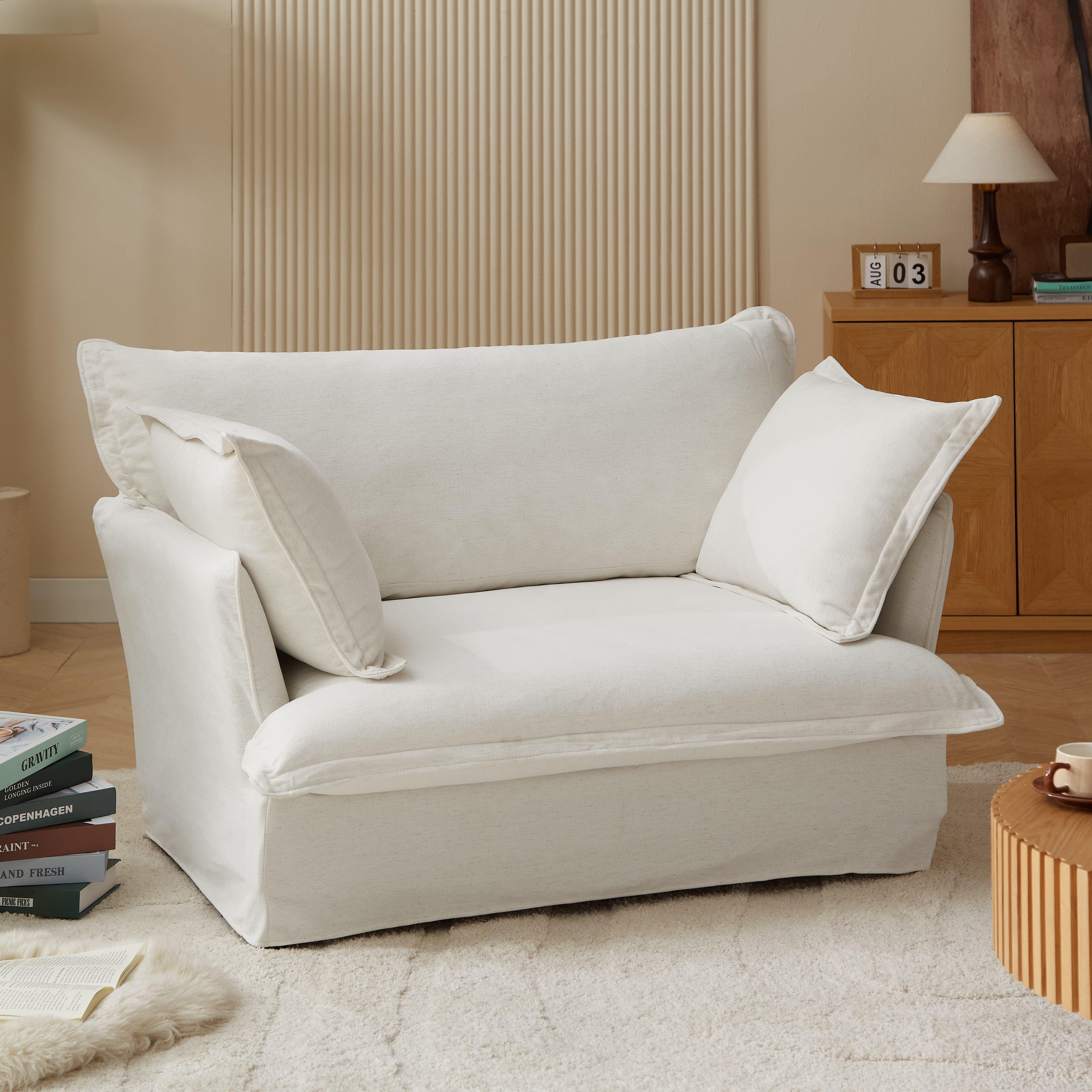 MAYEERTY Modern Luxury Two-Seater sofa chairs with Pillows for Living Room, Bedroom, Beige