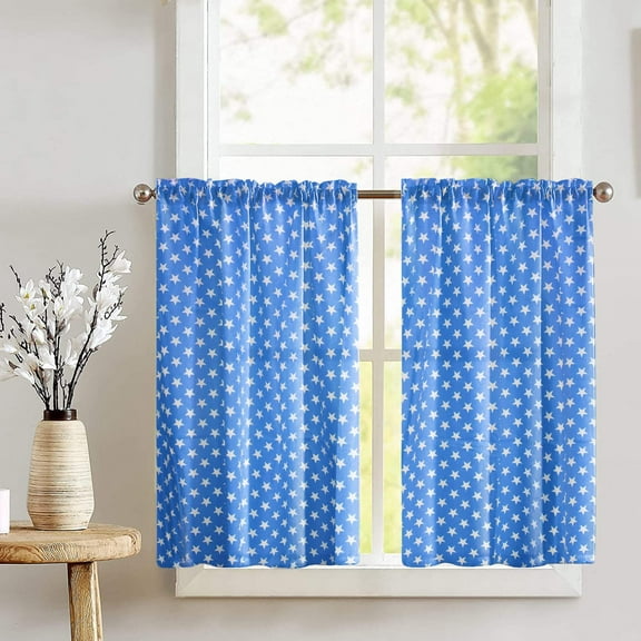 Cotton Stars Print Café Tier Curtains Window Treatment Kitchen Home Décor