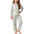 thumbnail image 3 of MKOSPLRT Plaid Pajamas Sets 3-16 Years Long Sleeve Button Down 2 Pieces Nightwear Shirt Pjs Bottoms Soft Lounge Set Sleepwear with Pocket, 3 of 7