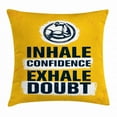 thumbnail image 1 of Inhale Exhale Throw Pillow Cushion Cover, Motivation Quote with Muscle Arms Sports Confidence Activity, Decorative Square Accent Pillow Case, 18 X 18 Inches, Earth Yellow Indigo White, by Ambesonne, 1 of 2