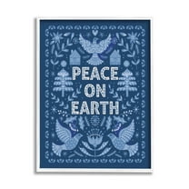 Peace On Earth Blue Doves Holiday Graphic Art White Framed Art Print Wall Art