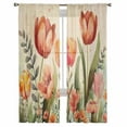 thumbnail image 7 of Sheer Curtains 63 inches Long, Red Tulip Eucalyptus Watercolor Floral Plants Retro Linen Light Filtering Sheer Window Curtains Rod Pocket Voile Drapes for Bedroom Living Room, 52"W x 63"L 2 Panels, 7 of 7