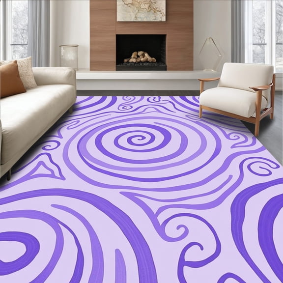 ODIKA 4'x6' Machine Washable Non-Slip Area Rug, Dreamy Lavender Swirl Decorative Accent High Traffic Rug, Purple, 730771