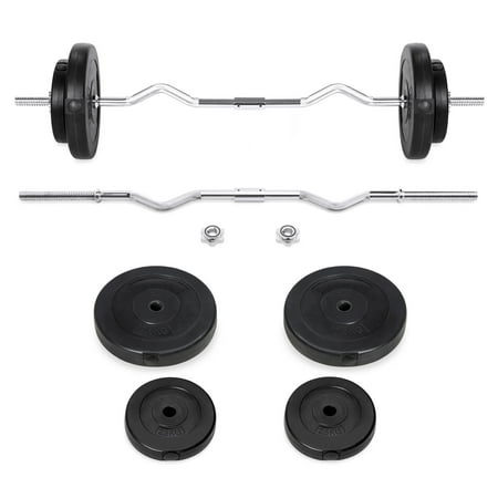Best Choice Products 55lb W-Shape Curl Bar Workout Exercise Fitness Set for Home Gym w/ 2 Spin-Lock Clamp Collars, 4 Plates - (Best Golf Workout Exercises)
