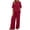 Red, variant on hoksml Women's 2-Piece Outfit Solid Round Neck Cuffed Sleeve Top and Wide Leg Pants Set