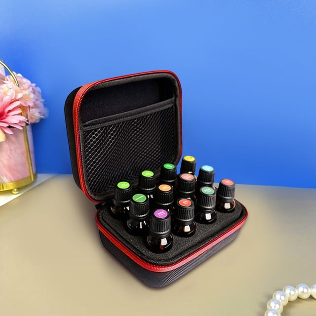 Estuche de viaje botellas de aceite esencial de 15 ml, 15,5x11x7,5 cm, resistente, multiusos, carcasa dura, a prueba de golpes, duradero, , ROJO Salvador Caja de aceite esencial