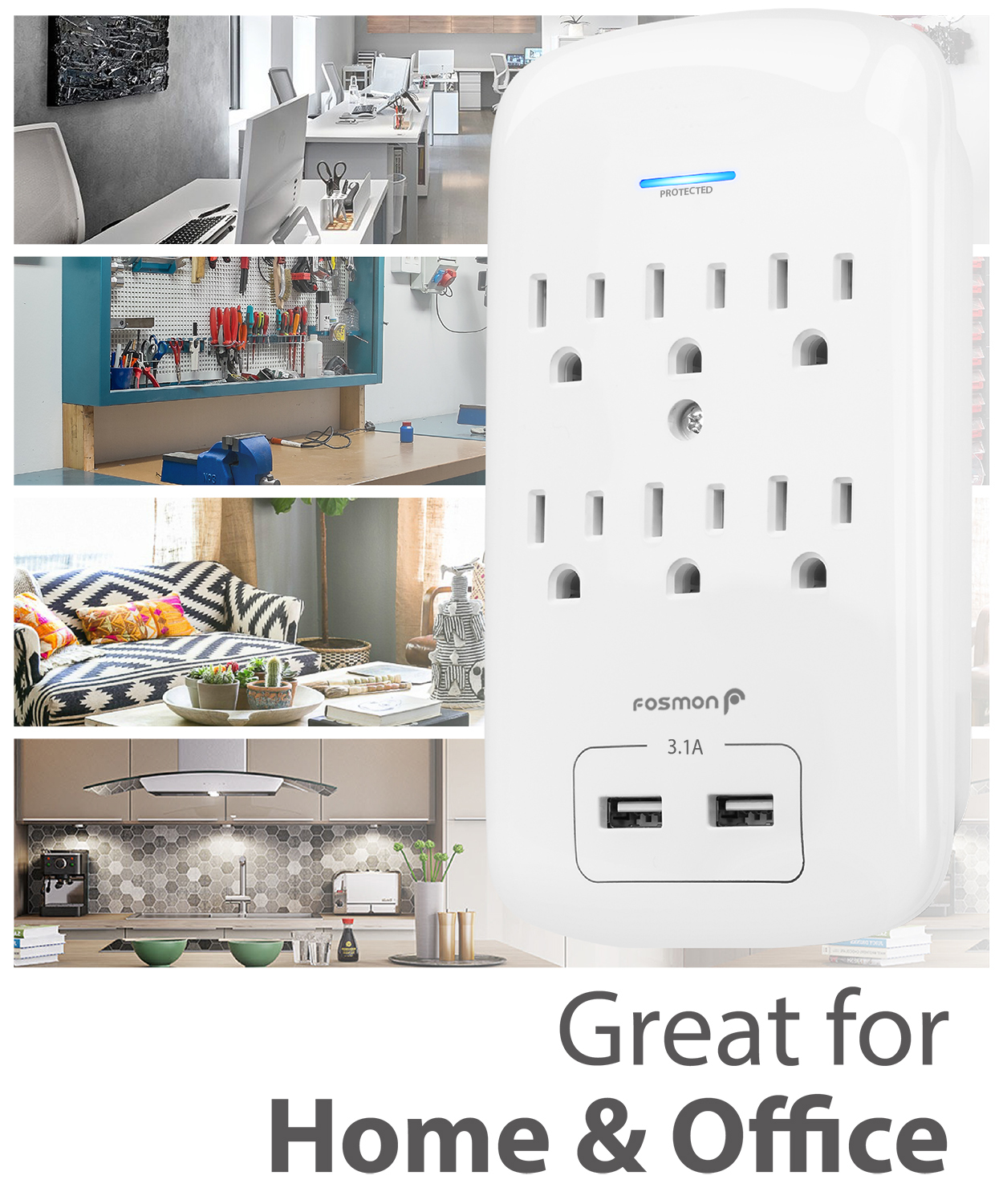 Fosmon 6 Outlet Surge Protector with 2 USB Ports photo 7