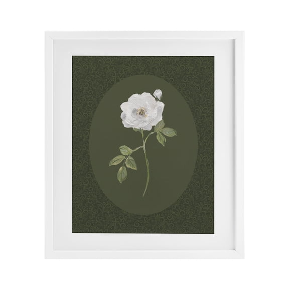 Stupell Industries Emerald & White Oval Rose White Framed Print Under Glass, design by Sally Swatland