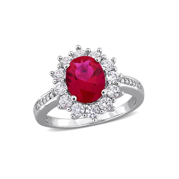 4.00 Carat (Ctw) Lab-Created Ruby and White Sapphire Halo Ring in Sterling Silver for Women