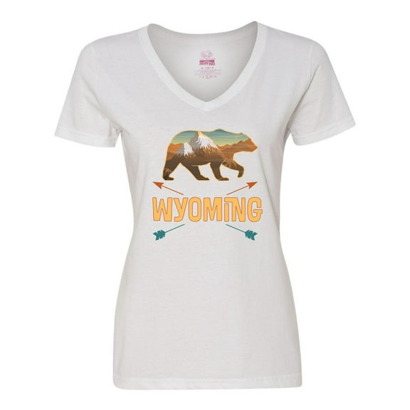 Inktastic Wyoming Vacation Bear Silhouette Women's V-Neck T-Shirt