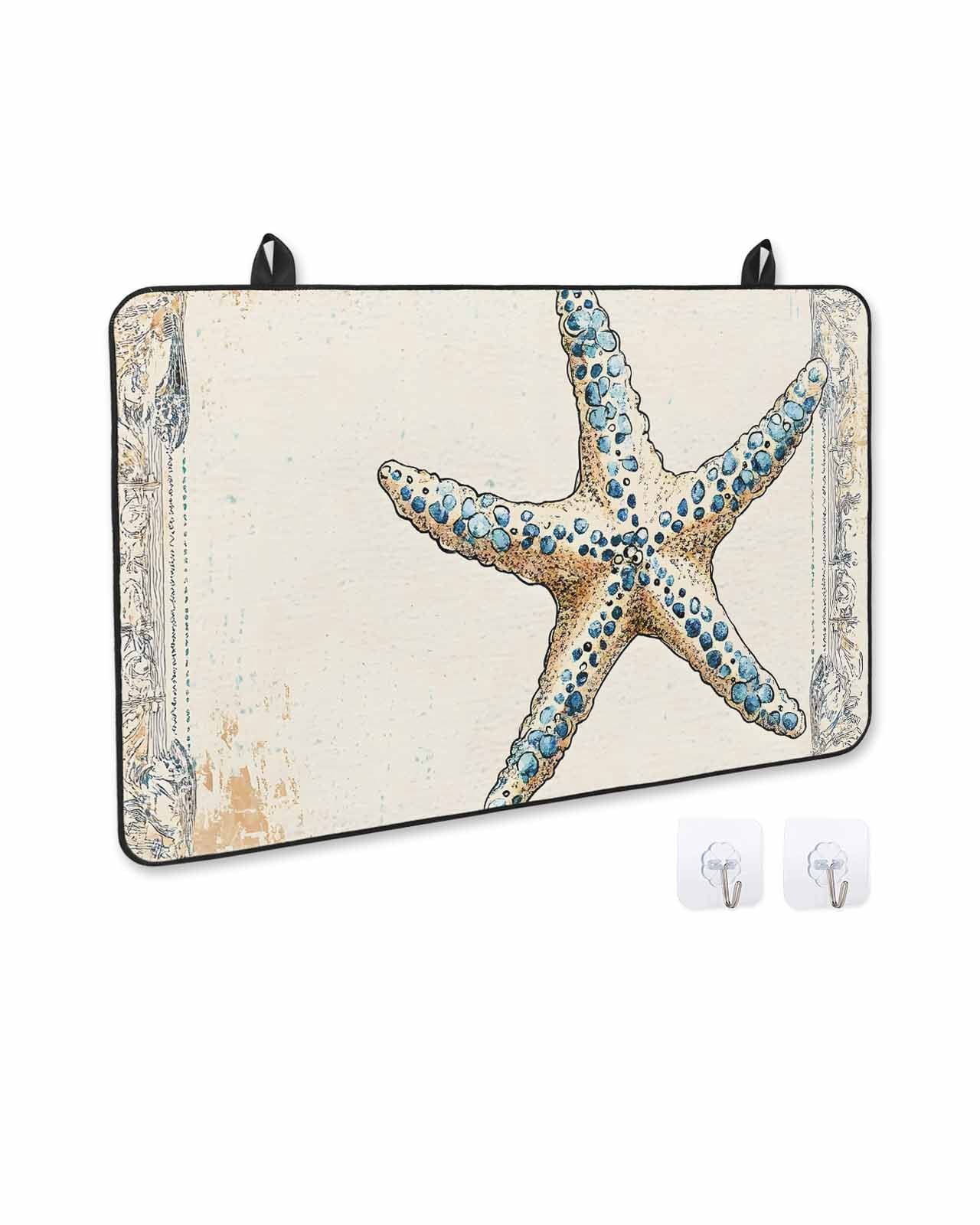 nqOlkjepod Large Induction Cooktop Protector Mat 24"x21", Beige Blue Coastal Stove Top Covers for Electric Stove, Summer Ocean Vintage Starfish Stove Burner Cover Mats, Glass Top Stove Cover