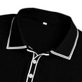 thumbnail image 4 of Men's Vertical Ribbed Polo Shirt Short Sleeve Contrast Piping Trim Stretch Collared Golf Top Casual Business Summer Shirt, 2XL, 4 of 7