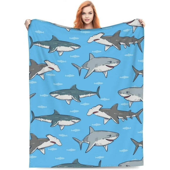 Cute Shark Blanket Gifts for Adult for Bed Living Room Bedding Couch Soft Warm Lightweight Cozy Sharks and Small Fish Ocean Throw Blankets Christmas Decor All Seasons 50"x60"