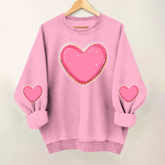 FDGIU Women's Valentine Pullover Sweatshirt, Cozy Heart Print Long Sleeve Top for Valentine's Day & Comfortable Trendy Style