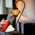thumbnail image 6 of SILVERFEVER Mosaic Turkish Lamp Moroccan Glass Swan Neck Lantern for Table Desk Bedside Bronze Base Bundle with E12 Light Bulb Rainbow Sand, 6 of 9