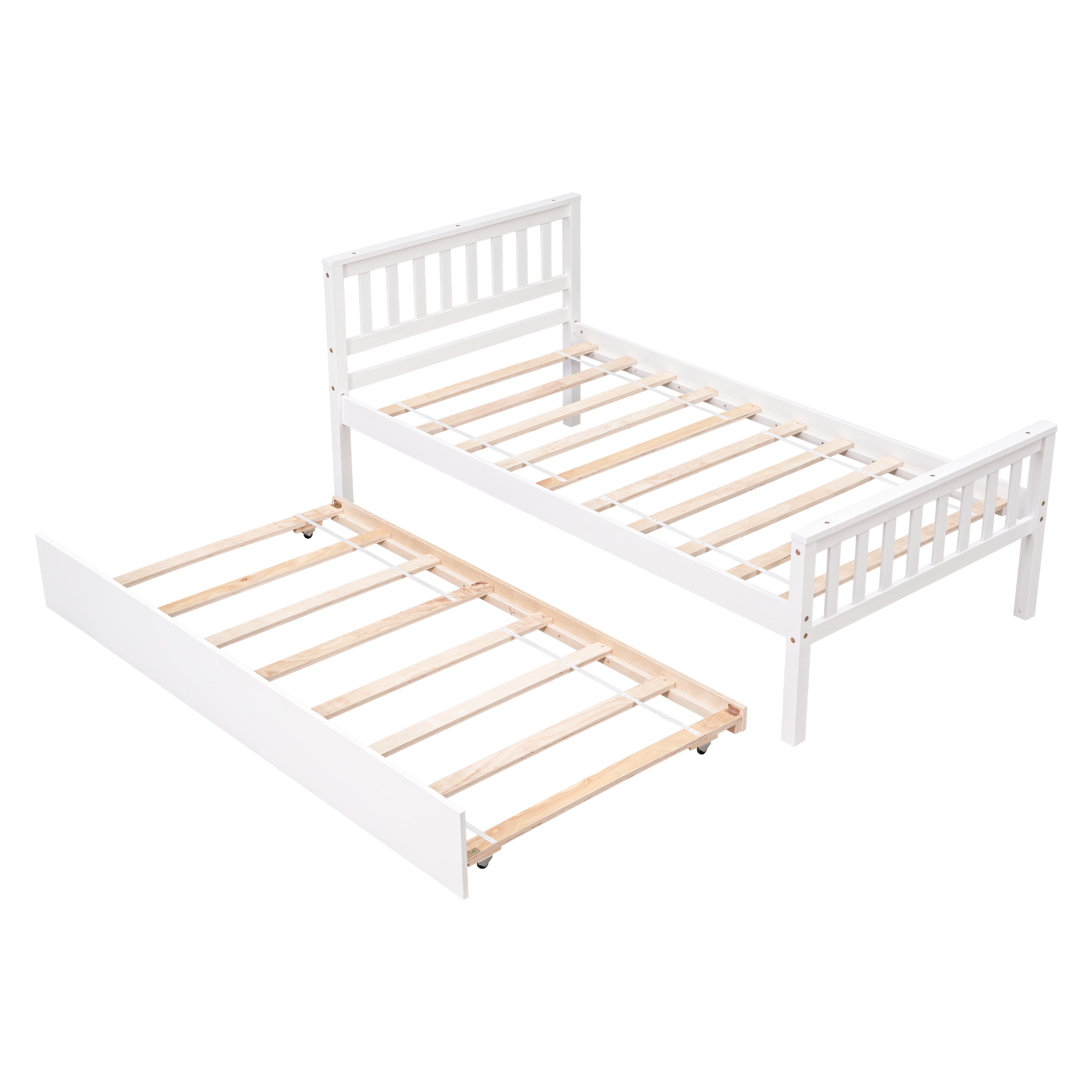 Sailvan Twin Bed with Trundle, Solid Wood Platform Bed Frame with Headboard, No Box Spring Needed White