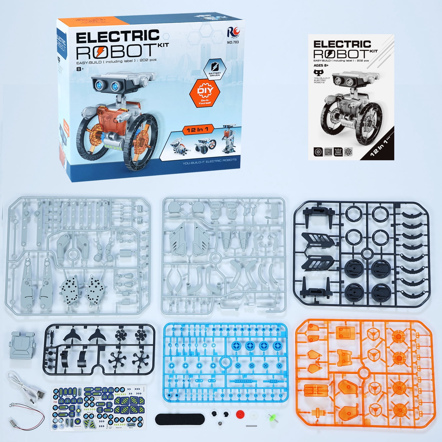 12 in 1 Robot Architecture Education Kit STEM Gift for Boys Aged 3-13, DIY Science Robot Toys for Children and Teenagers' Birthday, 202 pieces