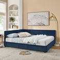 thumbnail image 2 of Queen Size Upholstered Tufted Bed Frame, Velvet Sofa Bed with Backrest & Armrests, Mid-Century Daybed for Bedroom or Living Room, No Box Spring Needed,Dark Blue, 2 of 9