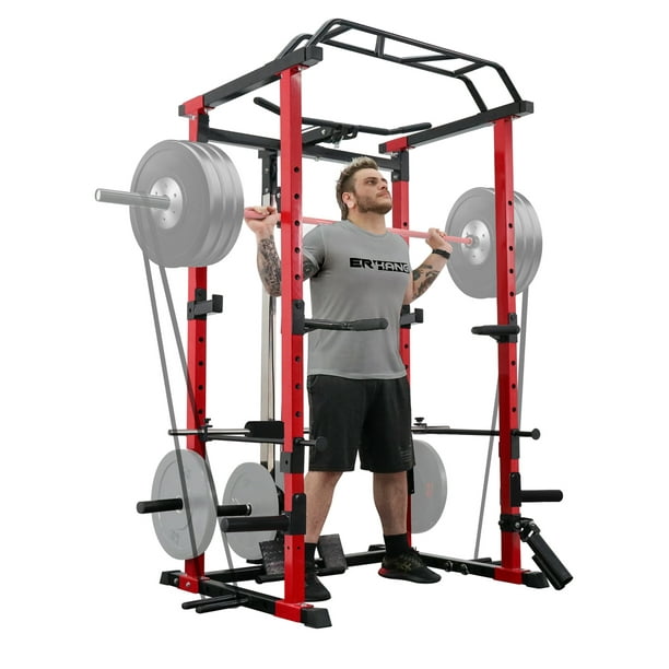 ELEVTAB Power Rack Cage, Squat Rack with LAT Pulldown System, 1200LB