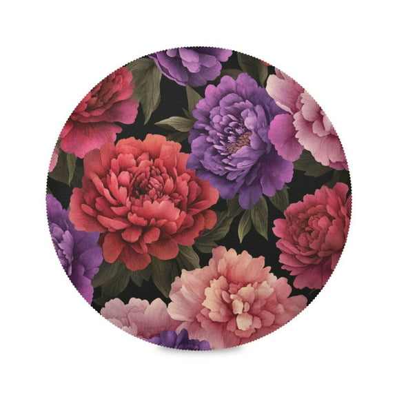 WOBOGO Lush Peonies Round Placemats Set of 1 Heat Resistant Washable Kitchen Table Decorations 15.4in