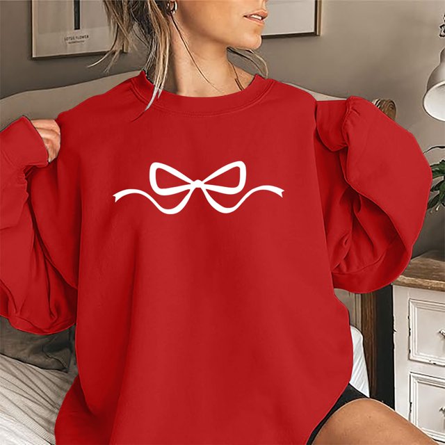 IMENGL Chandail à Imprimé Nœud, Chemise Esthétique Fille Propre, Rouge G, Taille M-2TG