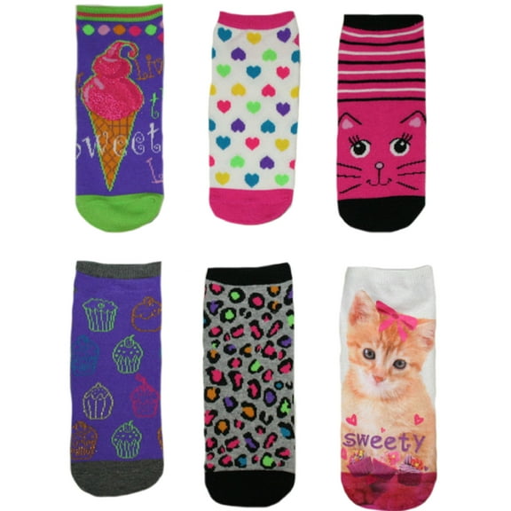 Mixit Women's No Show Socks in Assorted Colors & Themes, 6 Pair (Sock Size: 9-11)