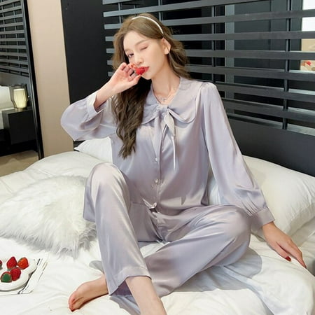 

CoCopeaunt 100% Silk Pajamas Women Cardigan Long Sleeve Pants Two Piece Satin Womens Loose Casual Luxury Homewear Sexy Ladies Pajama Set