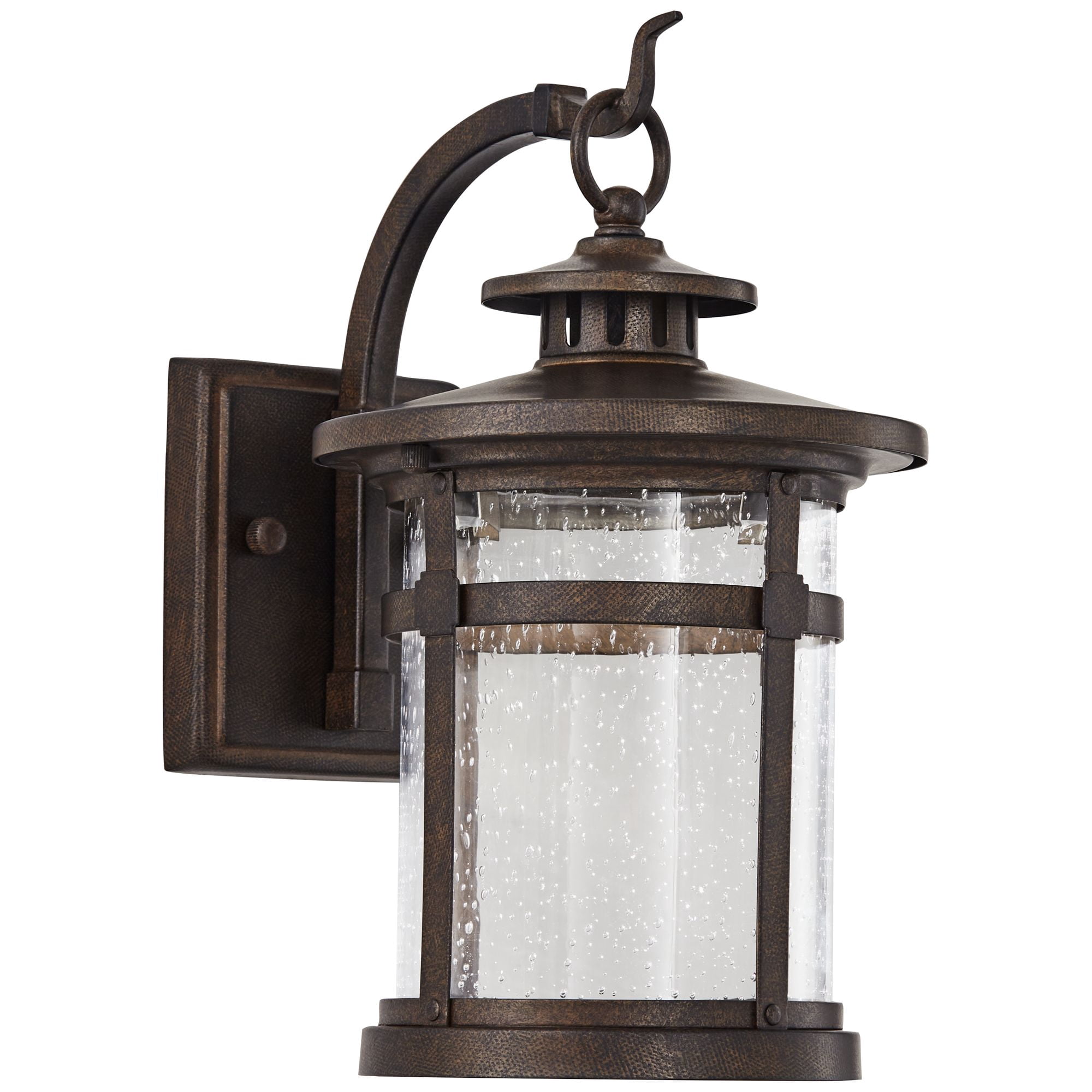 Franklin Iron Works Callaway Rustic Industrial Outdoor Wall Light Fixtures Set of 2 Bronze LED 11 1/2" Clear Seedy Glass for Post Exterior