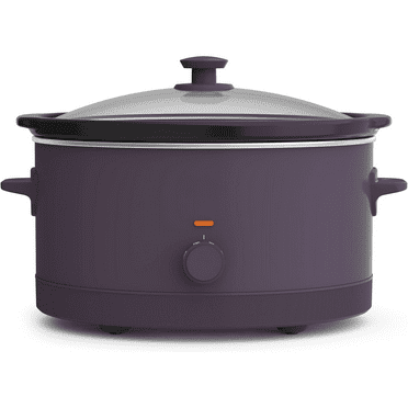 6.0 Qt Manual Slow Cooker, Ceramic Nonstick Coating, 3 Temperature Settings, Dishwasher Safe Stoneware Pot and Tempered Glass Lid, Cool Touch Handles & Tangle Free Cord Wrap, Plum