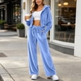 thumbnail image 5 of Mifsaly Women's Velour Tracksuit Set 2 Piece Elastic Waist Full Zip Hoodies And Wide Leg Pants Fall Daily Athletic Warm Lounge Matching Outfits, 5 of 7