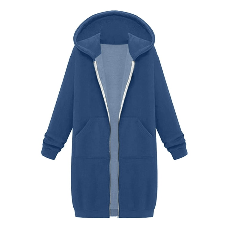 Shadoumai Long Hoodies For Women Zipper Knee Length Long