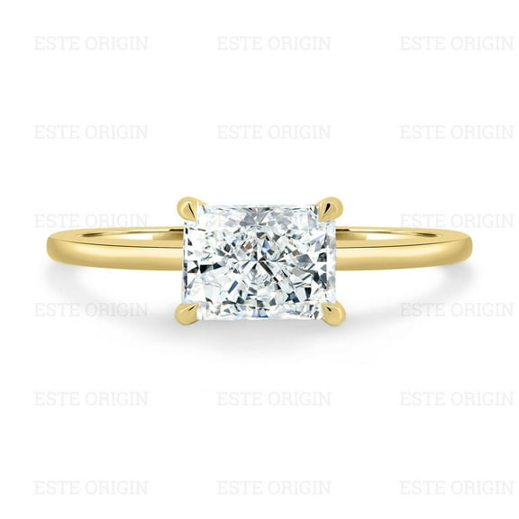 ESTE ORIGIN 2.00Ctw East-West Radiant Moissanite Solitaire Engagement Ring with Hidden Halo in 10K Yellow Gold for Women