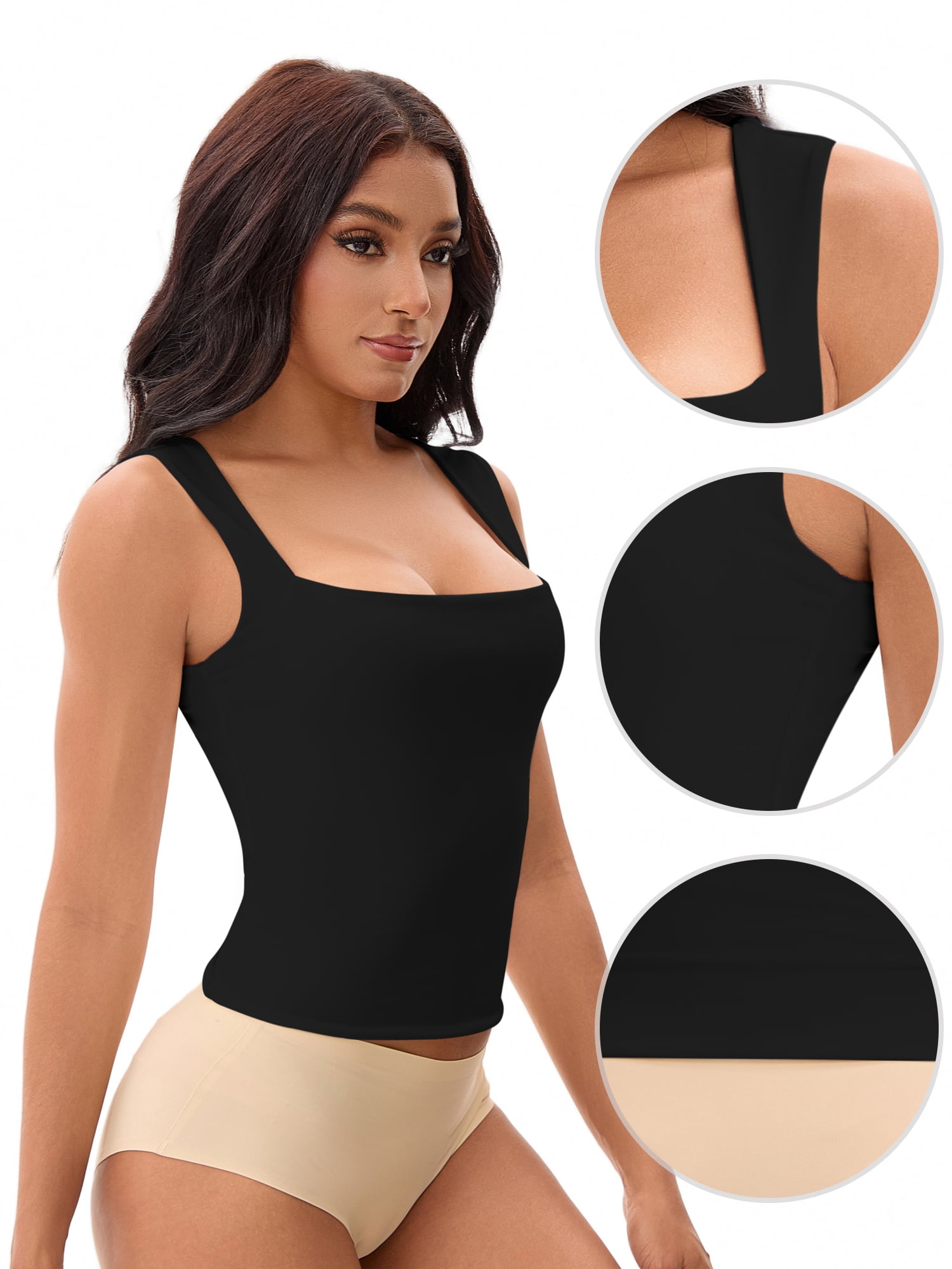 Unique Bargains Square Neck Sleeveless Tank Camisoles M Black