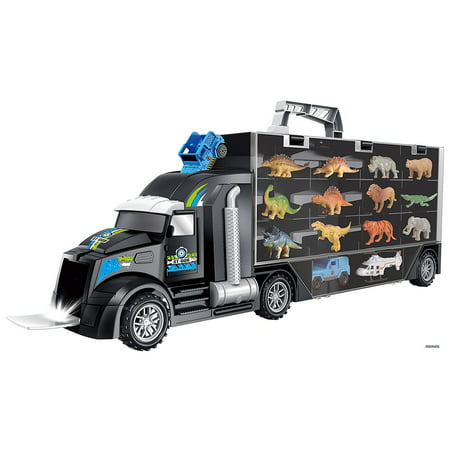 Memtes Dinosaur and Wild Life Animal Safari Car Carrier Transport Truck Toy (Includes 6 Dinosaurs 6 Animal, Jeep and