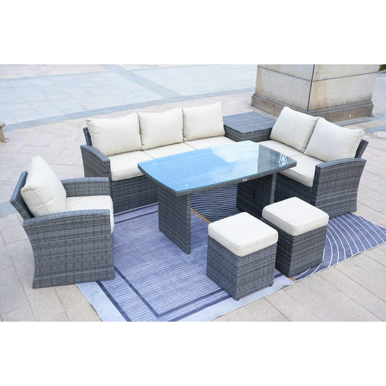 Direct Wicker 7 Piece Patio Garden Rattan Wicker Dining Sofa Set