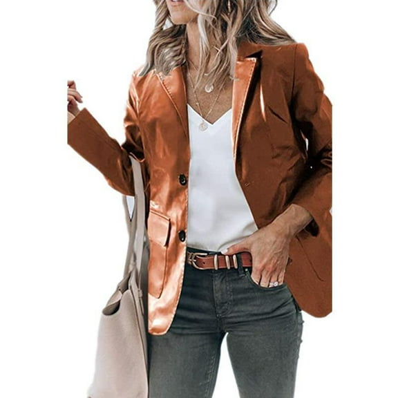 Woman Jacket Turndown Collar Single Breasted Long Sleeve Fashionable Breathable Female Jacket Light Tan L