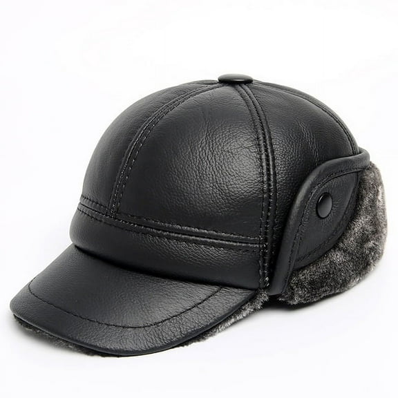 COCOpeaunt Fashion Man Genuine Leather Hats Winter Cowhide Warm Earmuffs Bomber Caps Plus Velvet Thicken Male Bone Caps Dad Hat Present