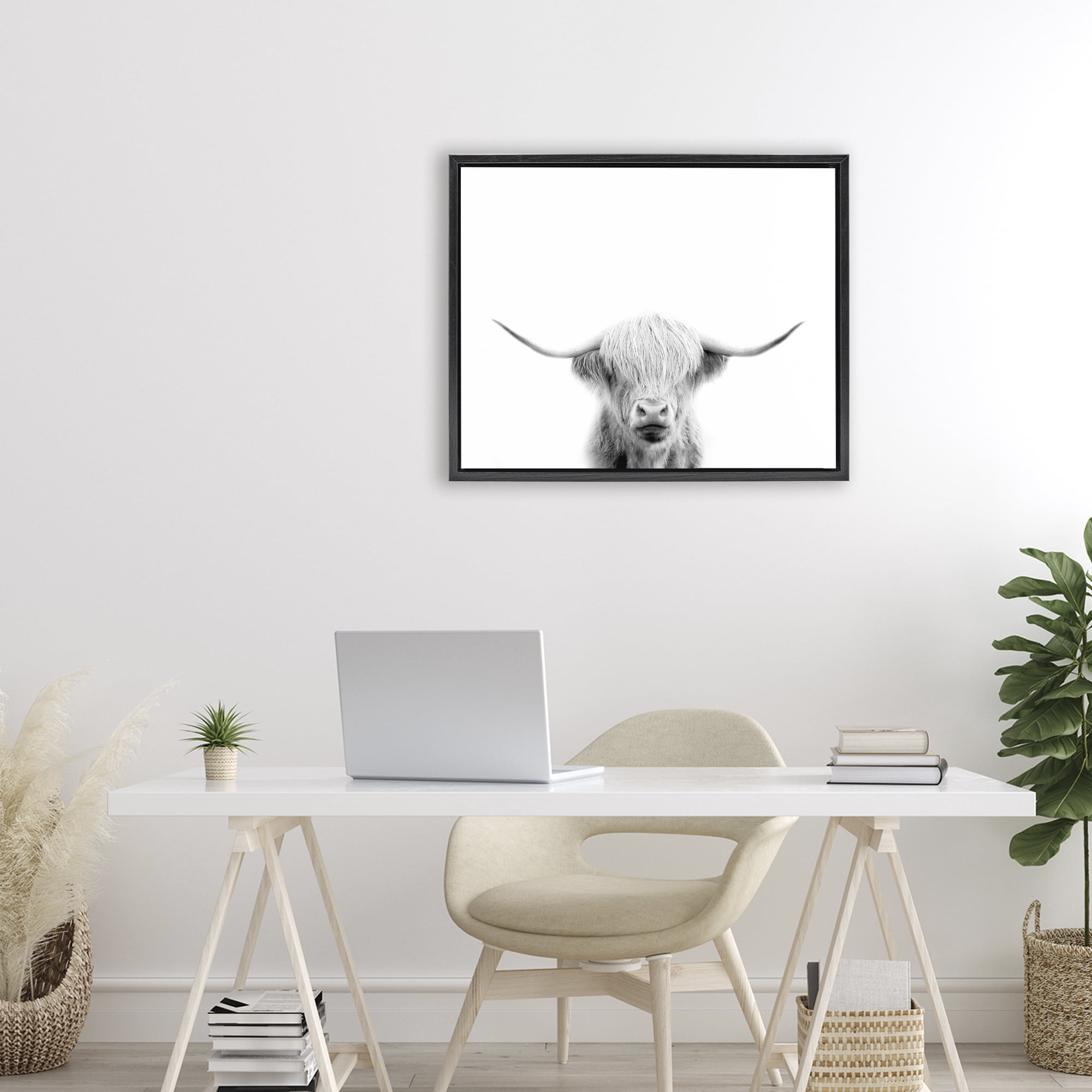 Stupell Industries Scottish Cow Portrait Black Framed Floater Canvas Wall Art, design by Leah Straatsma