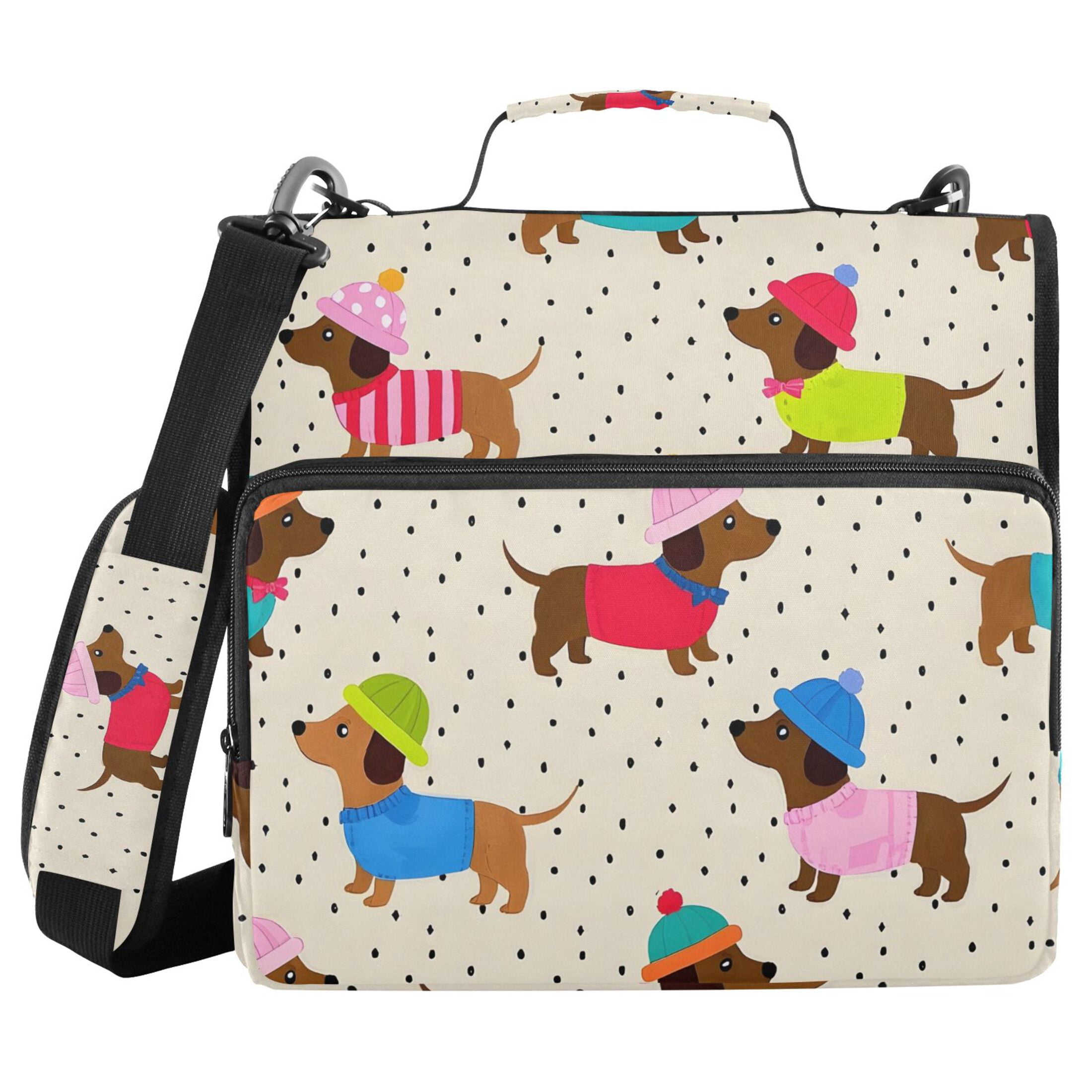 ALAZA Zipper Binder Dachshund Dog Polka Dots 3 Ring Trapper Keeper File Folder Organizer Bag