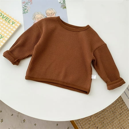 

Hunpta Kids Children Toddler Infant Baby Boys Girls Long Sleeve Walf Checks T Shirt Solid Blouse Tops Pullover Outfits Clothes