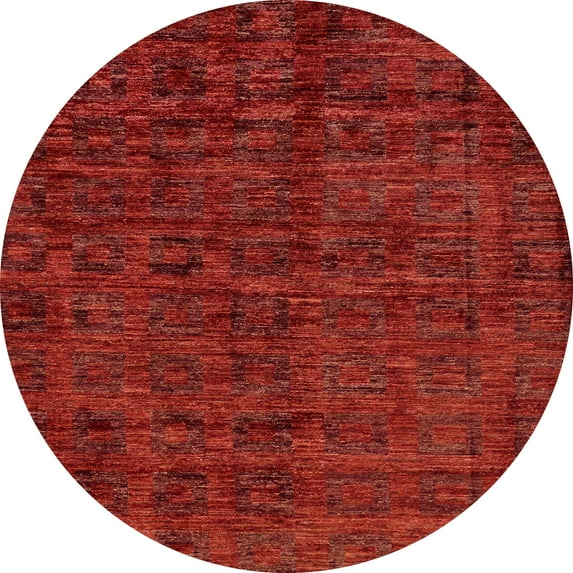 Ahgly Company Machine Washable Indoor Round Abstract Tomato Red Area Rugs, 5' Round